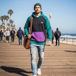 L.L. Bean Teal and Purple Men's Hoodie size M 
 97% cotton 3 % spandex